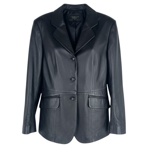 Croft & Barrow Black Lambskin Leather Blazer Jacket 3 Buttons Size M - Picture 1 of 9